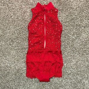 Balera Red Sequin Fringe Dance Costume
